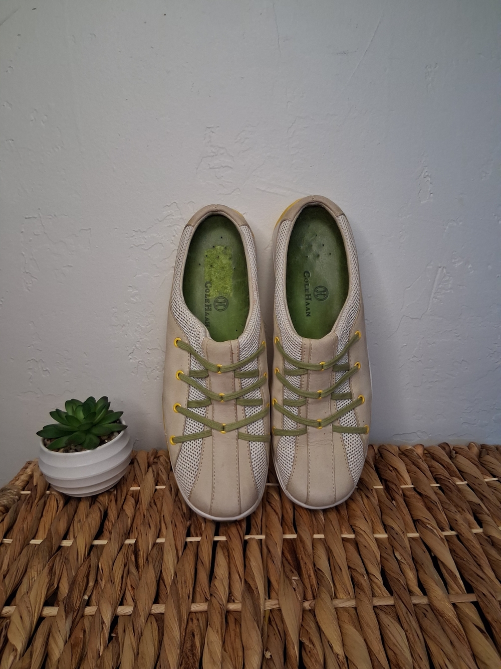 Cole Haan NikeAir Slip On Sneakers Womens 8.5B Beige Green Yellow Comfort Walkin - Picture 6 of 10